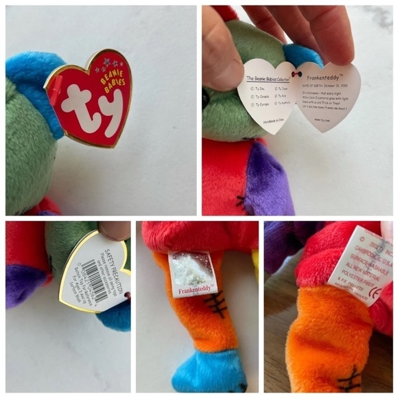 TY Beanie Babies Plush 9" Rainbow Patch Frankenteddy The Bear Halloween 2002 toy - Picture 5 of 6